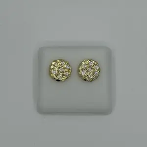 Gold nugget diamond round earrings 12MM ( D )