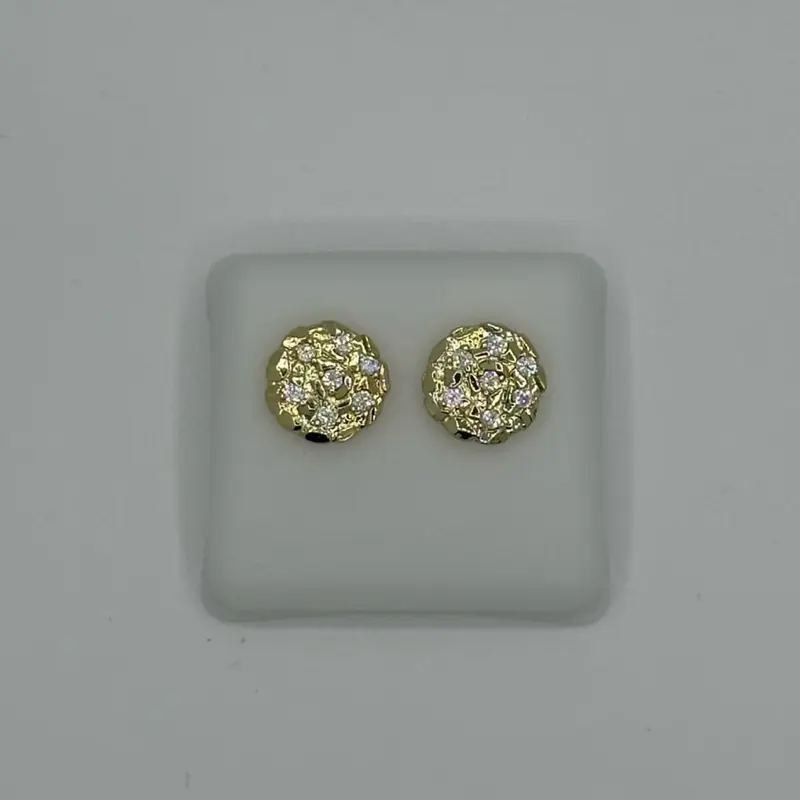 Gold nugget diamond round earrings 12MM ( D )