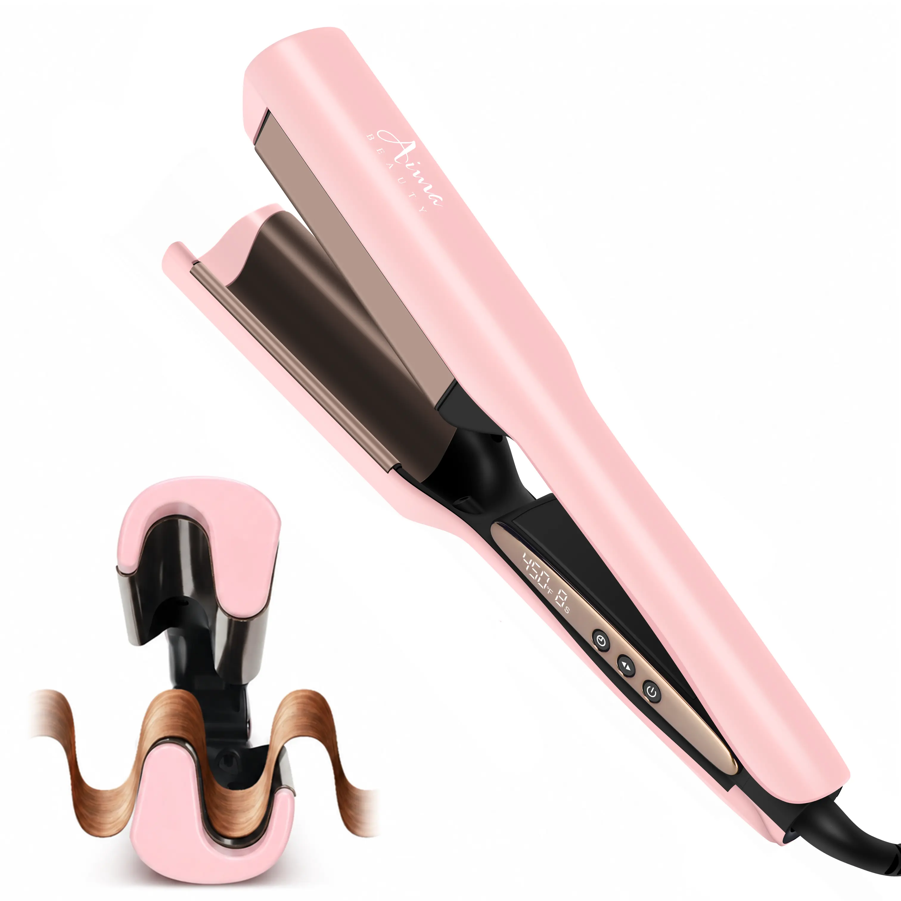 Aima Beauty 1 Inch Deep Waver,2-Barrel Beach Waves Curling Iron for Women with Smart Timer, Beginner Friendly Hair Crimper & Curling Wand for Mermaid Waves with Ionic Technology, Dual Voltage & Lightweight Design,Reducing Frizz & Damage,Perfect for Travel