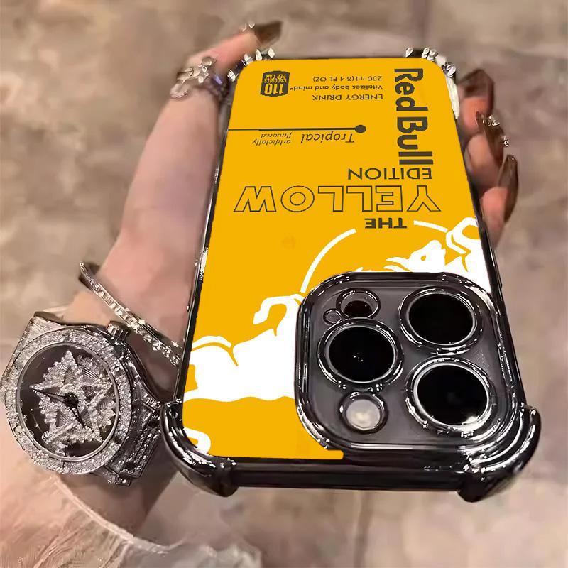 Redbull Energy Drink Challenger Edition Collection Style Electroplated TPU Casing For iphone 16 15 14 13 12 11 X XS PRO PLUS MAX Four Corners Anti - Fall Soft Silicone Gift Shockproof Protection Anti - Drop Protective Protector Phone Cases