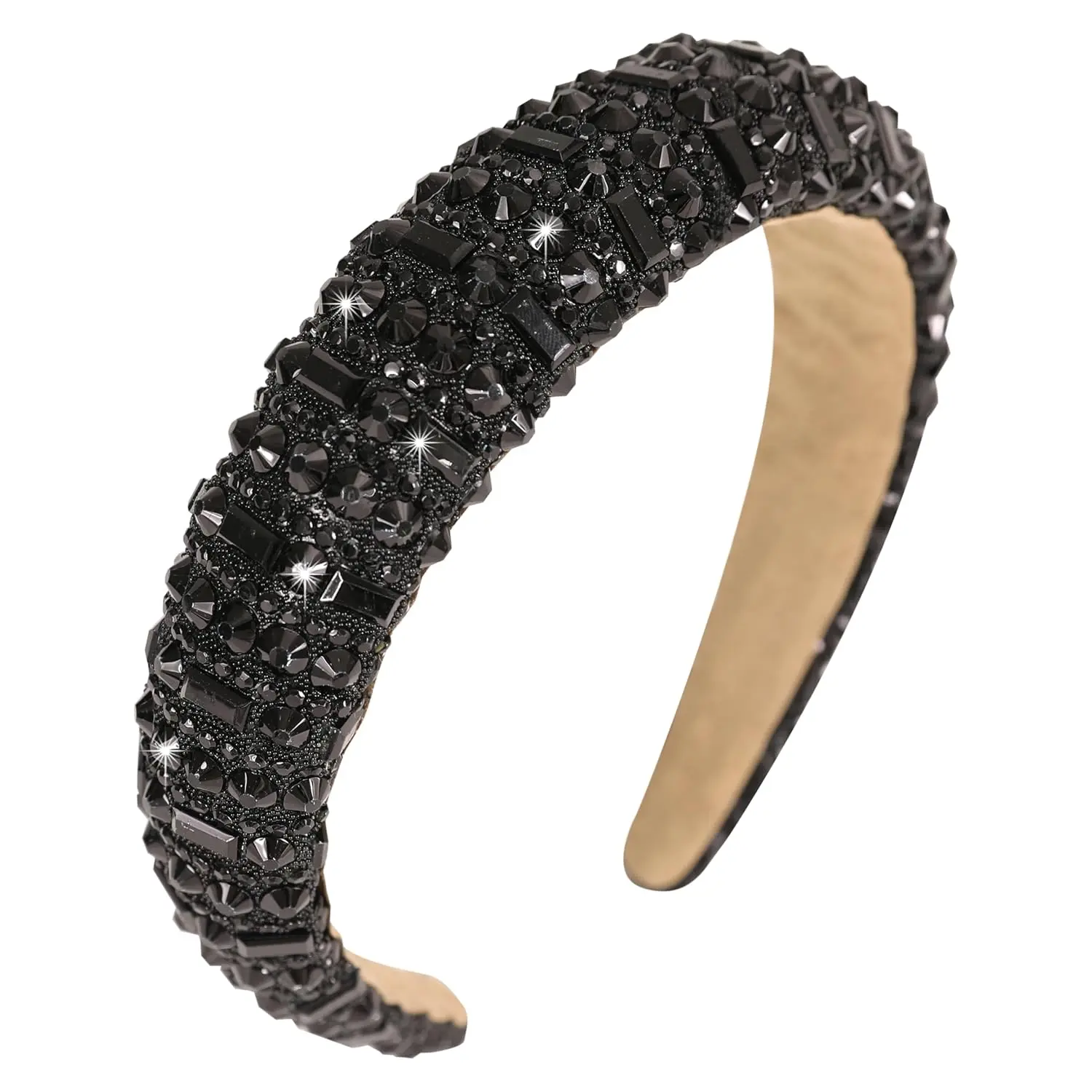 Black Rhinestone Headband for Women Girls Bling Crystal Diamond Headband Thick Padded Hairband Birthday Party Holiday Sparkle Hair Accessories