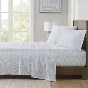 360 stand King Size 100% Cotton Decorative Bed Sheet Set - 200 Thread Count, Nature Theme Green Leaves Printed, Breathable Durable Sheets, Soft Bedding Set, 108x102x0.13 in. for King Beds, MPE20-1008, Decorative Bedsheet Sets