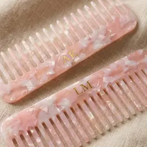 Personalized Pink Acetate Comb Custom Gold Foil Initial Comb Bridesmaid Gift Bridal Hair Comb Wedding Favor Custom Name Comb
