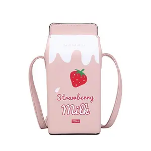 Women Fruits Banana Strawberry Milk Box Cross Body Purse Bag Women Phone Wallet Shoulder Bags