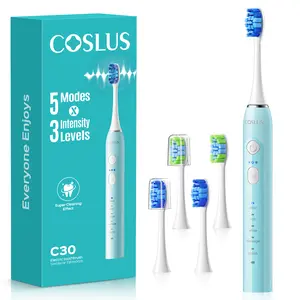 COSLUS C30 Sonic Rechargeable Electric Toothbrush for Adults & Couple: IPX7 Waterproof, 3 Intensities & 5 Modes with 2 Head Types for Gentle/Daily Care/ Cleansing -Ideal for Home, Travel & Personalized Oral Protection
