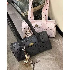 The 2026 new large-capacity polka dot bow bag ,fashionable polka dot,single-shoulder versatile commuter,student Boston bag