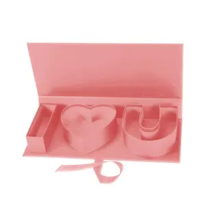 Pink Flower Gift Box I HEART U LetterLarge Flower Boxes with Ribbon for Christmas, Wedding Party, Mothers Birthday Love Favors, Bridal Shower Chocolate Packaging, Rose Bouquet Present
