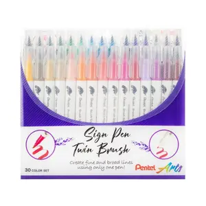 Sign Pen Twin Brush, 30-Pack, Assorted Colors, Plastic Box