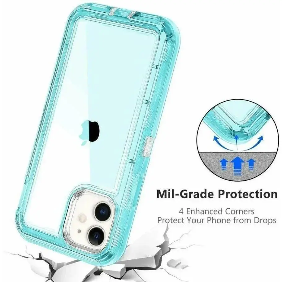 Heavy-Duty 360 Shockproof 3-in-1 Silicone Cellphone Case with Clip, Shell Accessory for iPhone 17 Air, 16e, 16, 15, 14, 13, 12 Mini, 11 Pro, XS Max, XR, 8, 7 Plus