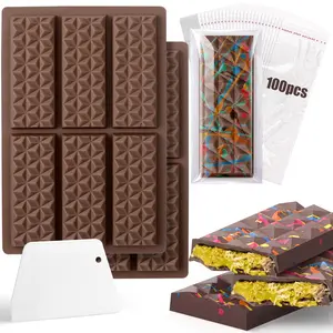 2 Pack 12 Cavities Chocolate Bar Mold Deep with Bags Scraper, Thick Chocolate Bar Mold for Stuffed Bar, Silicone Chocolate Mold for Filling Knafeh Pistachio Chocolate Bar Sturdy Kids