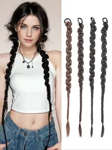 2Pcs Braid Ponytail with Rubber Bands, Boxing Braid Twisted Braids Hair Accessory, Fashionable 24/28/32 Inch Ponytail Wig, Suitable for Girls