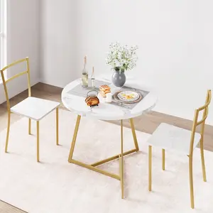 Dining Table Set for 2 – Round Kitchen Table & Chairs, Modern Small Space Set with Metal Frame, Ideal for Apartment, Dining Room