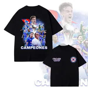 Women's Short-Sleeve Unisex Crewneck T-Shirt - Double-Sided Cruz Azul 2026 Liga MX Champion Graphic Garment, Sporty Vintage Streetwear, Ideal Birthday Gift for Mexican Futbol Fans, Casual Daily Outfit