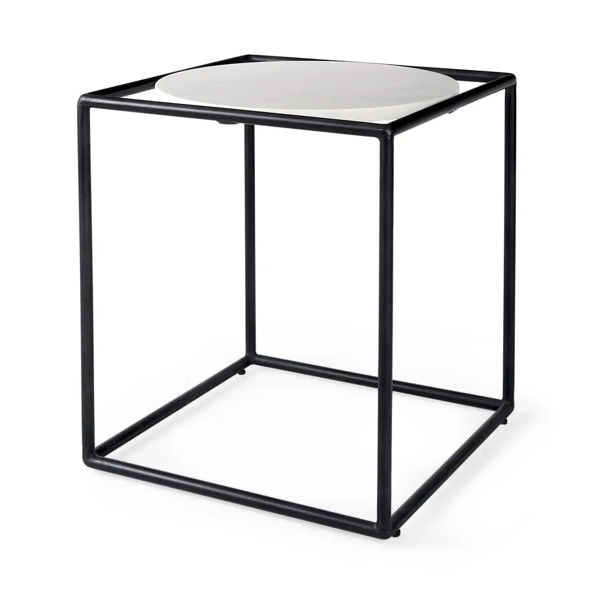 HomeRoots 393200 Suspended White Marble Black Metal Geo Side Table