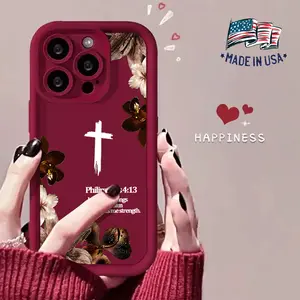 Christian Bible Verse Cross Floral Aesthetic Phone Case for iPhone Samsung 17 16 15 14 Pro Max 13 12 11 XR XS Plus Galaxy S25 S24 S23 S22 A56 A55 A54 A53 Slim Shockproof Anti Drop Protective Soft TPU Case Philippians 4:13 Strength Gift for Her Women