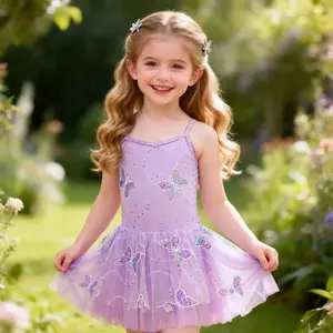 Kids Sparkly Butterfly Ballet Tutu Dress, Lavender Purple Tulle Skirt for Toddler Dance Recital, Gymnastics & Daily Wear