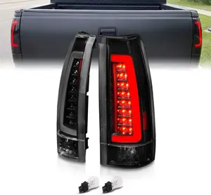 AmeriLite for 1988-1999 Chevy GMC C/K Truck Blazer Fullsize Tahoe Suburban Yukon Escalade C-Type LED Tube Dark Black Tail Lights Set - Passenger and Driver Side