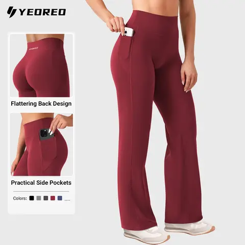 YEOREO Women's High Waist Straight Wide Leg High Stretch Leggings - No Front Seam, With Pockets, 29"/31.5" Length, Yoga Pants for Women, Athletic Bottoms, Summer Clothing, Gym Essentials, Travel/Camping Wear,outdoorfun