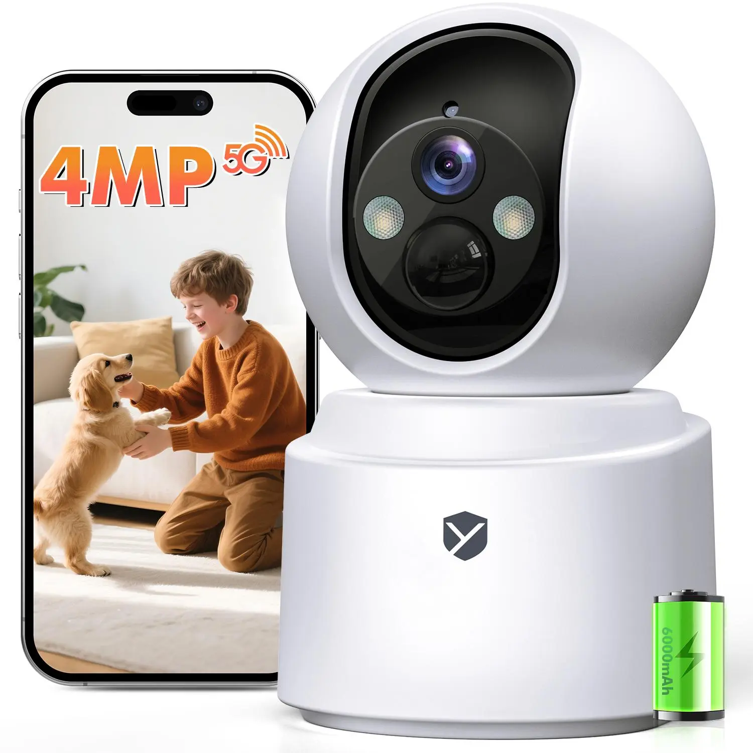 YESKAMO Wireless Indoor Battery Home Security Camera, 1080p Rechargeable Long Standby Wireless Security Cameras with Motion Alert, Spotlights, Color Night Vision, AI Human Detection, 2-Way Audio, Cloud/Micro SD Storage, Bluetooth, Protection