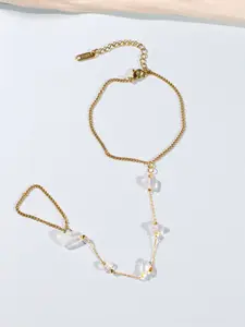 Natural Gemstone Back Bracelet Necklace, 14k Gold Plated Stainless Steel, Healing Crystal Pendant, Adjustable, Waterproof, Ideal Gift