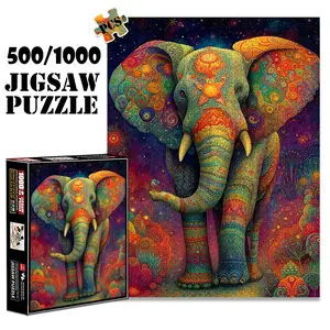 1pc 1000 piece adult puzzle 70x50cm Colorful Mandala - Inspired Elephant with Cosmic Background 500 pieces of paper jigsaw puzzle, suitable for adults and families, large-scale DIY puzzle interactiv