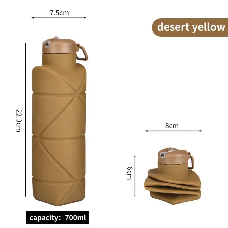 Silicone diamond-shaped foldable water cup 700ml outdoor sports water bottle cross-border pocket portable water bottle Silicone diamond-shaped foldable water cup 700ml outdoor sports water bottle cross-border pocket portable water bottle