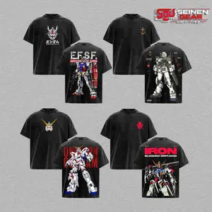 Gundam Mobile Suit Retro Collection Vintage Washed Oversized T-Shirt, Anime Graphic Tee, Trendy Streetwear Men’s T Shirts Summer Clothes Gifts for Him