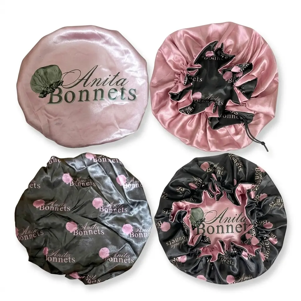 Reversible Pink & Grey Bonnet, Hair Accessory for Braids, Wigs, Sleep, Curls, Deep Wave Styling, Protective Styles