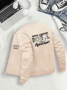 Women's Casual Fitted Long Sleeve Jacket, Coats, Tops, Cartoon Pattern Design, Zipper Closure & Pockets, S-Xl Sizes Available, All Season Wear, Womenswear Outerwear