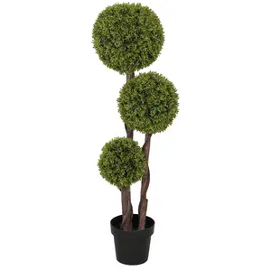 HOMCOM Artificial Plant for Home Decor Indoor & Outdoor Fake Plants Artificial Tree in Pot, 3 Ball Boxwood Topiary Tree for Home Office, Living Room Decor, Light Green