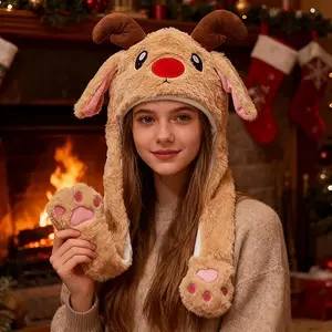 Christmas Interactive Plush Hat, Reindeer Santa Designwith Moving Ears, Warm Fuzzy Headwear for Xmas PartyDecoration & Present" festive style