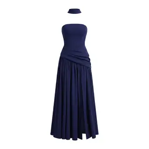 Women's Plain Split Thigh Tube  with Scarf, Elegant Draped Style Strapless Sleeveless  for Party Club Beach Vacation, Ladies Clothes for All Seasons Womenswear dress