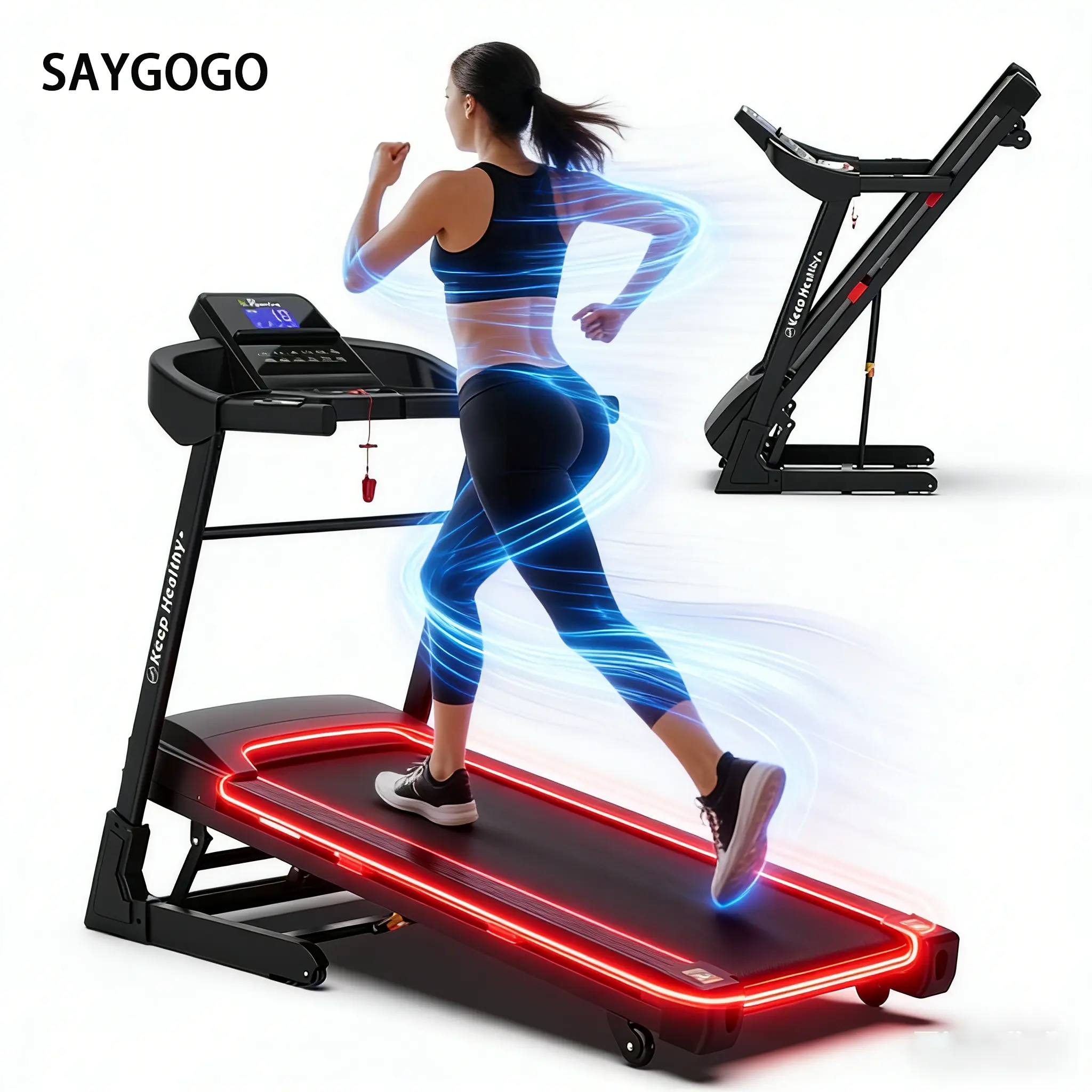 SAYGOGO Folding Treadmill for Home, 3.5HP Motor with 400 lbs Capacity, Space-Saving Design with Bluetooth & Shock-Absorbing Belt for Knee Pain Relief