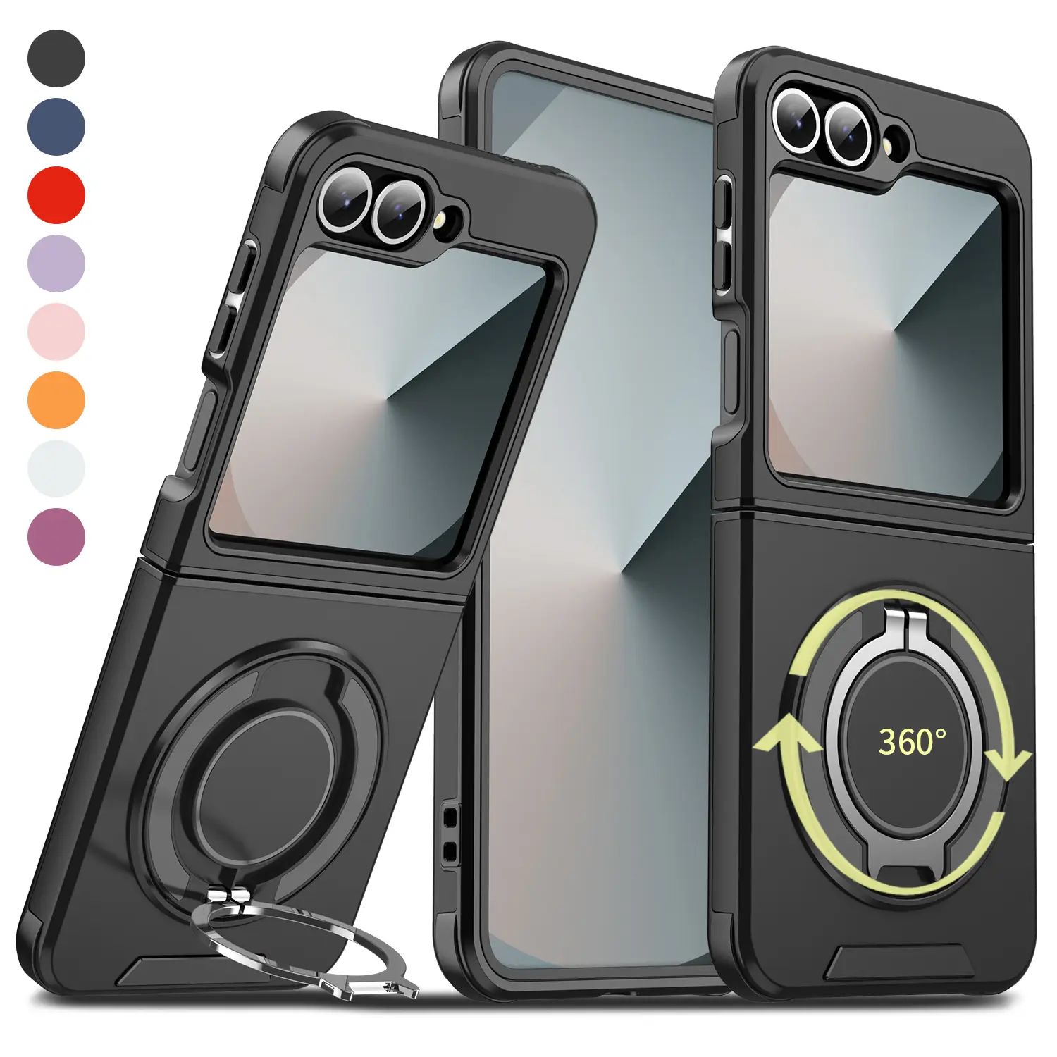 Case for Samsung Galaxy Z Flip 8/7/6 with 360° Rotating Magnetic Ring Holder Stand, Shockproof Heavy Duty Military-Grade Protective Cover Slim Foldable Case