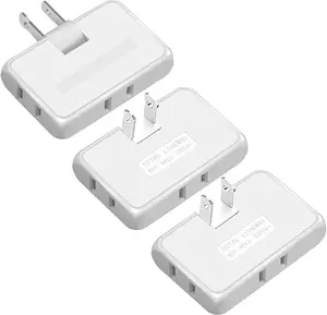 3 Pack AC Flat Wall Outlet Extender,3 Way 2 Prong180  Portable Swivel Wall Tap Plug,Ultra Thin Folding Electrical Outlet Splitter (Easy Install),Type A,White