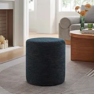 Modway Callum 16" Round Woven Heathered Fabric Upholstered Ottoman in Heathered Weave Azure
