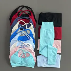 2 Pieces Women Sports Set Asymmetric Sports Bra Butt Lifting Tummy Control Tights Yoga Gym Suit Fitness Sportswear Workout Sets