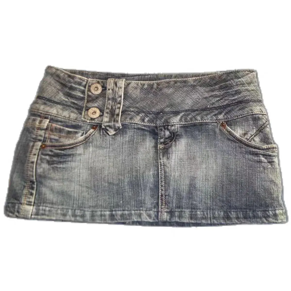 Women Y2K Vintage Washed Low Waist Denim Mini Skirt Ins Style Casual Skirt for Summer & Autumn