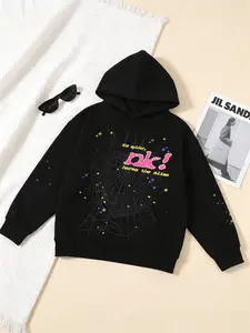 Men's Hip Hop Spider Web Pattern Graphic Alphabet Print Y2k Hoodie Heavy-Duty Fashion Sweatshirt Fall Outfit Hoodies for Men Women Casual Menswear Christmas Gifts