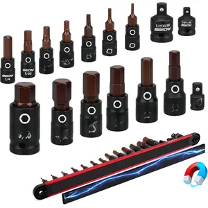 Allen-Wrench Hex Bit Socket Set: 16- Hex Socket Set with  Socket Rail Organizer 1/4, 3/8, 1/2-Inch Drive 5/64-9/16 Hex Key Socket Set with Adapter for Professional Garages Workshop