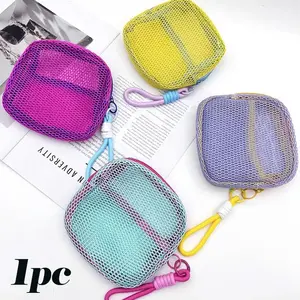 Dopamine Mesh Makeup Bag with Hanging Rope, Portable Breathable Storage Pouch, Makeup Organizer Pouch, Zipper Wash Bag Mini Cute Travel Handbag