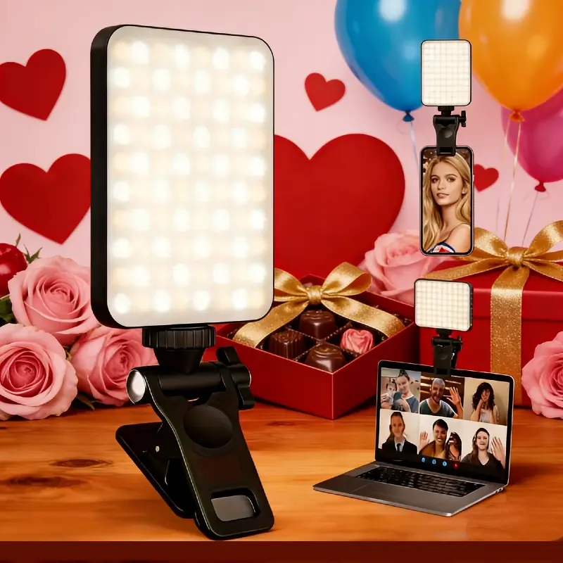 Portable Front-Back Clip-On Selfie Ring Light - Battery-Powered Rechargeable 2000mAh, 7-Mode LED Lights, Quick-Release Mobile Phone Accessories, Compatible with iPhone, Camera, Laptop, Ideal for Filming Setup, New Year Gift