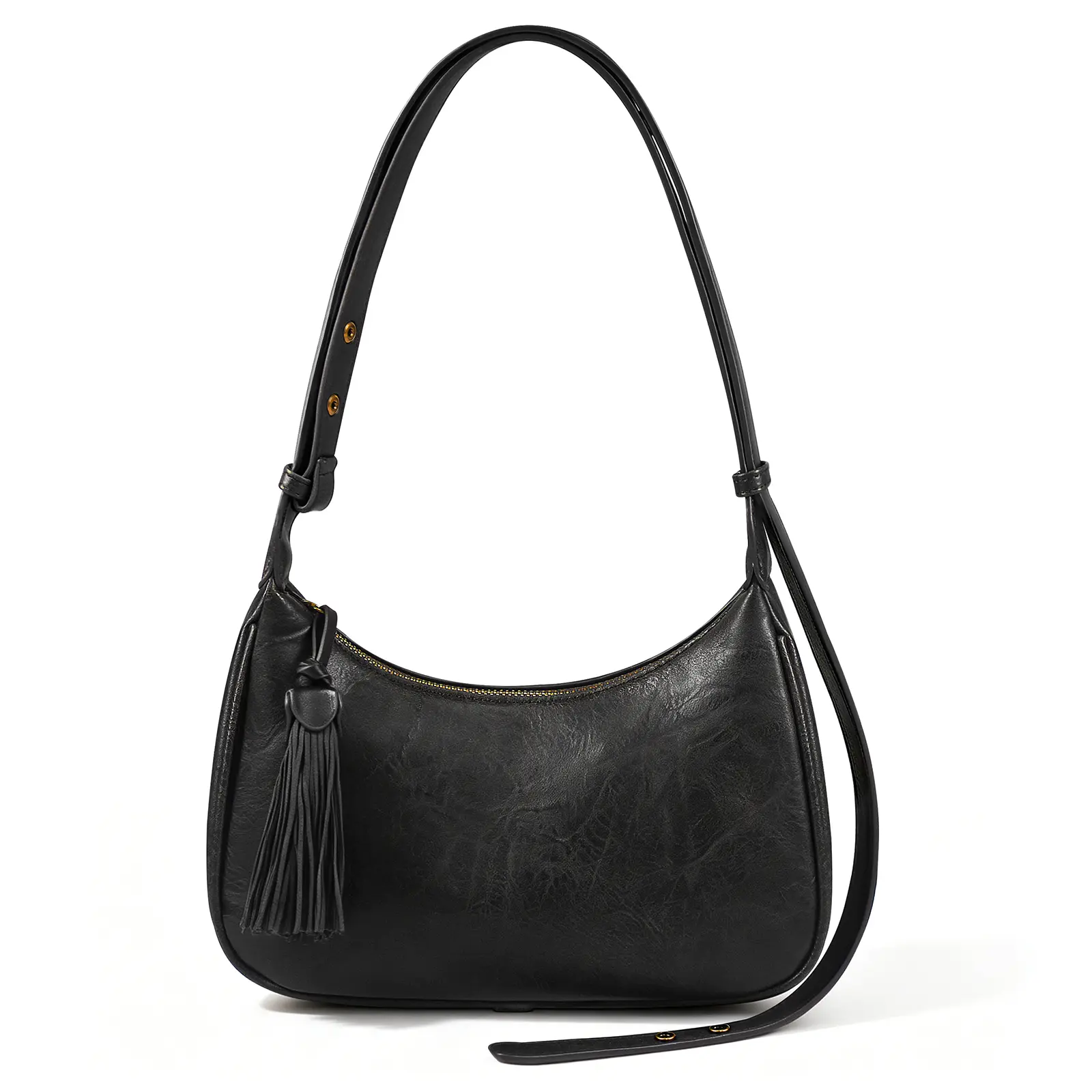Vintage Tassel Shoulder Bag Women Embossed Leather Adjustable Strap Y2K Hobo Handbag Casual Daily Crossbody Purse