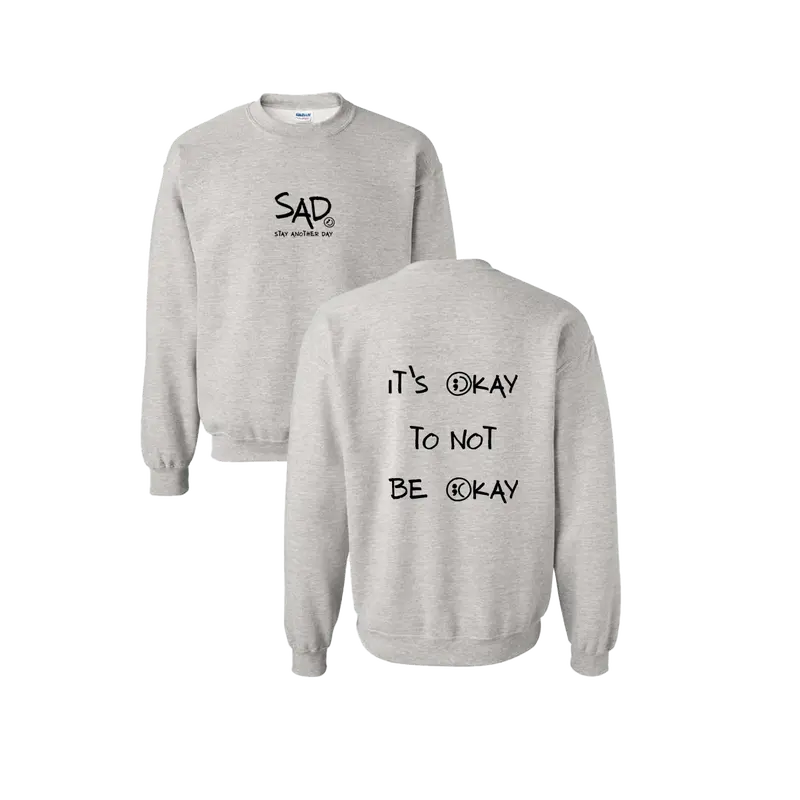 Stay Another Day Men's Stylish Text Print Sweatshirt - Soft Fabric Casual Pull-On, Crew/Round Neck or Hoodie, SAD Mental Health Awareness Menswear, True Fit Long Sleeve Top (S Size Available)