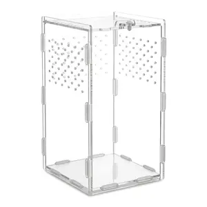 Small Acrylic Terrarium – 4.7 x 4.7 x 7.8 Inch, Transparent Reptile Habitat with Ventilation. Mini Tank for Hermit Crabs, Juvenile Gecko, Baby Lizard, Praying Mantis, Bugs & Insects