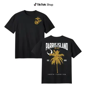 Parris Island Marines T-Shirt, Vintage Streetwear USMC Training Base Graphic Tee, Soft Cotton Blend Shirt For Men And Women, Military Veteran Gift Apparel