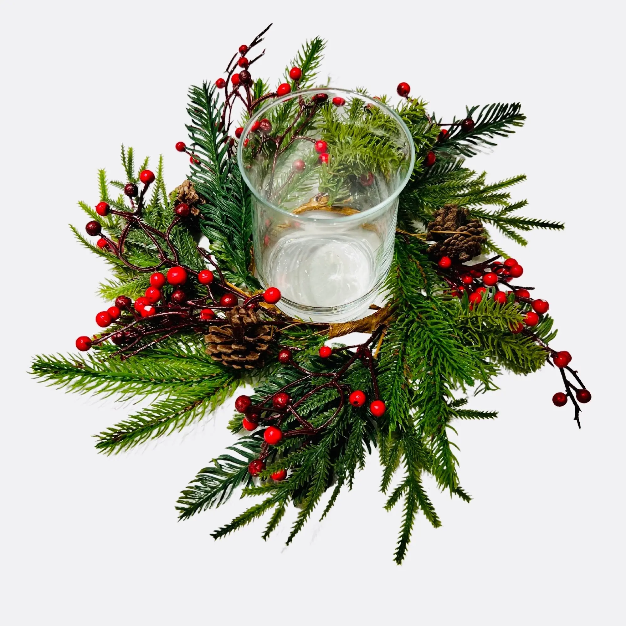 Christmas Decor, Winter Pine Candle,  Candle Wreath, Candle Ring, Candle Centerpiece, Fall Mini Wreath, Candle Decor, Holiday Gift, Tabletop