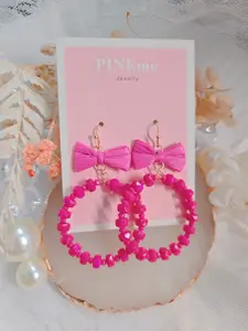 PINKme Pink Ribbon with Round Bead Dangle Earring-Cute and Lovely Style-Lightweight and Comfortable
