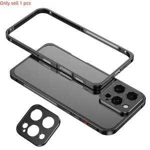 2026 New Fashion Edge Phone Case for iPhone 14 Pro Max, Ultra-Thin Aluminum Alloy Frameless Protection, Lightweight Cooling Shell, Black & Desert Gold Options