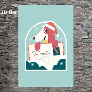 2D Flat, 1pc Vintage-Style 2D Flat Metal Wall Decor - Cute Beagle Dog in Santa Hat & "to Santa" Sign - Mint Green & Turquoise Retro Christmas Decoration - Frameless  Paing for Home, Office, Gym, Bedroom - Easy Hang with Adhesive/Screws - 8x12 Inche